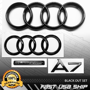 Audi A7 2012-2019 Quattro Front Rear Rings Emblem Badge Gloss Black Out Package