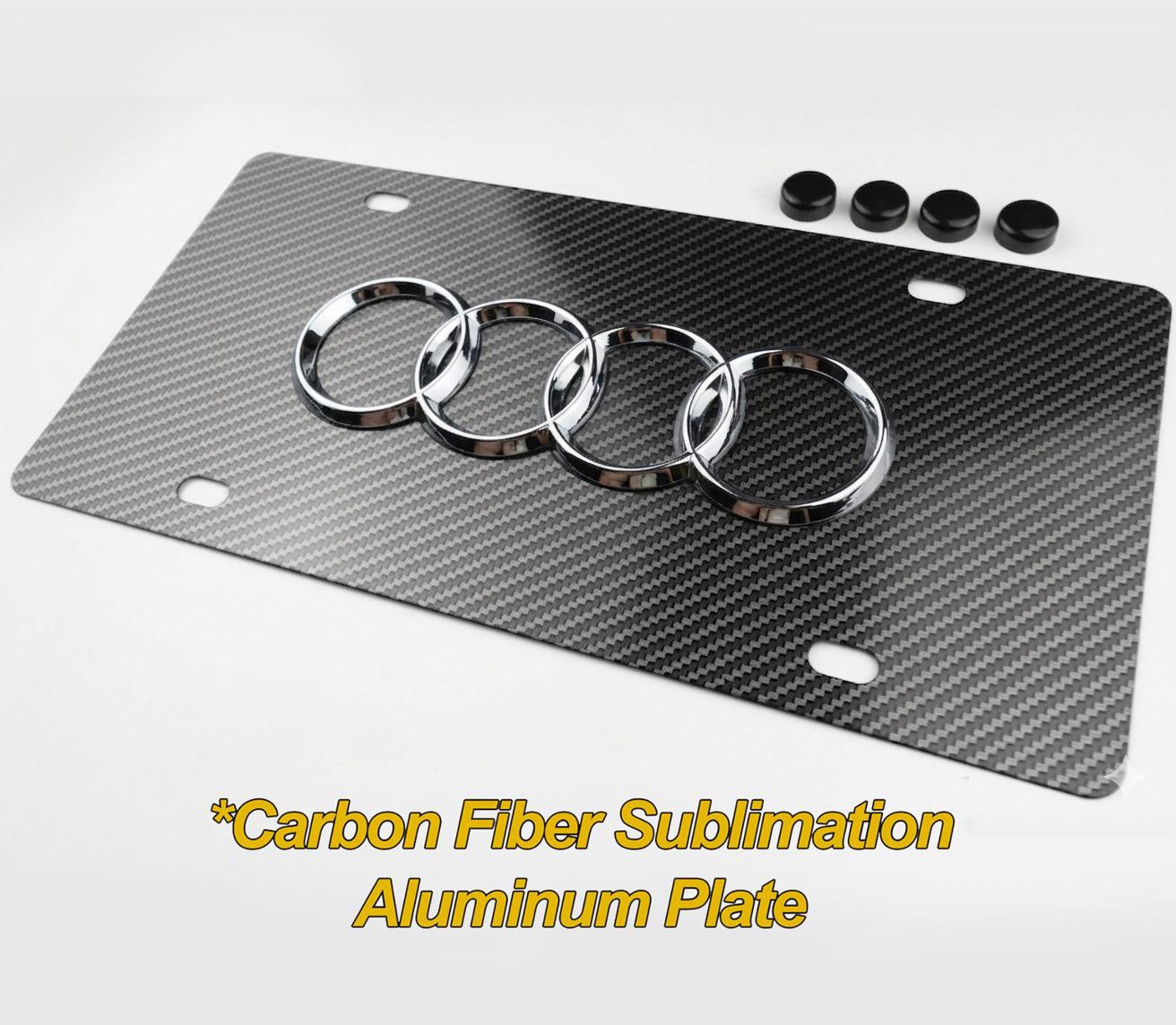 Audi 3D Black Stainless Steel License Plate With Black Caps