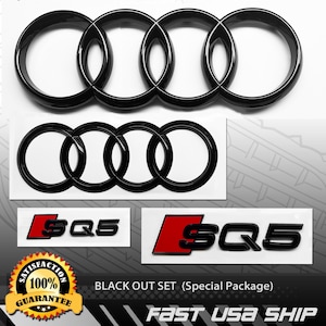 Audi SQ5 2013-2019 Quattro Front Rear Rings Emblem Badge Gloss Black Out Package