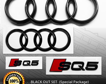 Audi SQ5 2013-2019 Quattro Front Rear Rings Emblem Badge Gloss Black Out Package