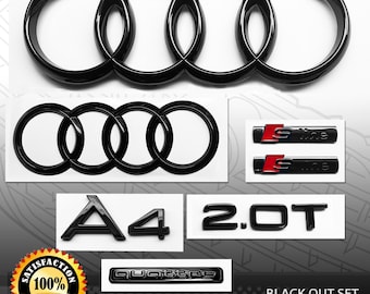 Audi A4 2.0T 2008-2019 Quattro Front Rear Rings Emblem Badge Gloss Black Out Package