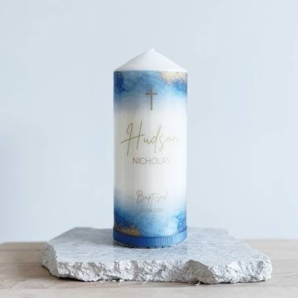 Boys/ Girls Christening Candle with Navy watercolour