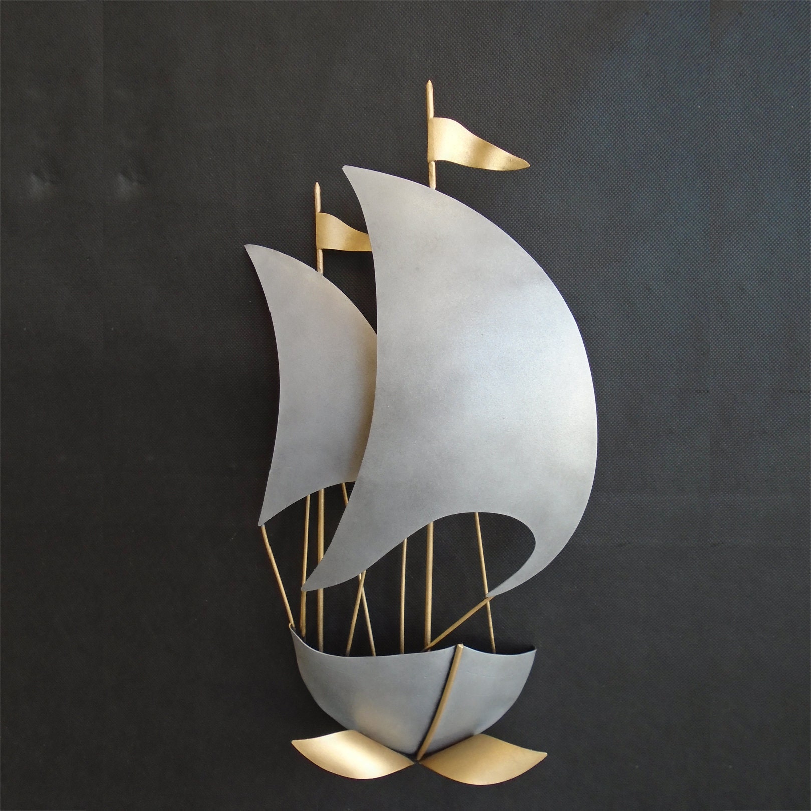 Sailing ship wall art decor metal artwork silver or gold Etsy