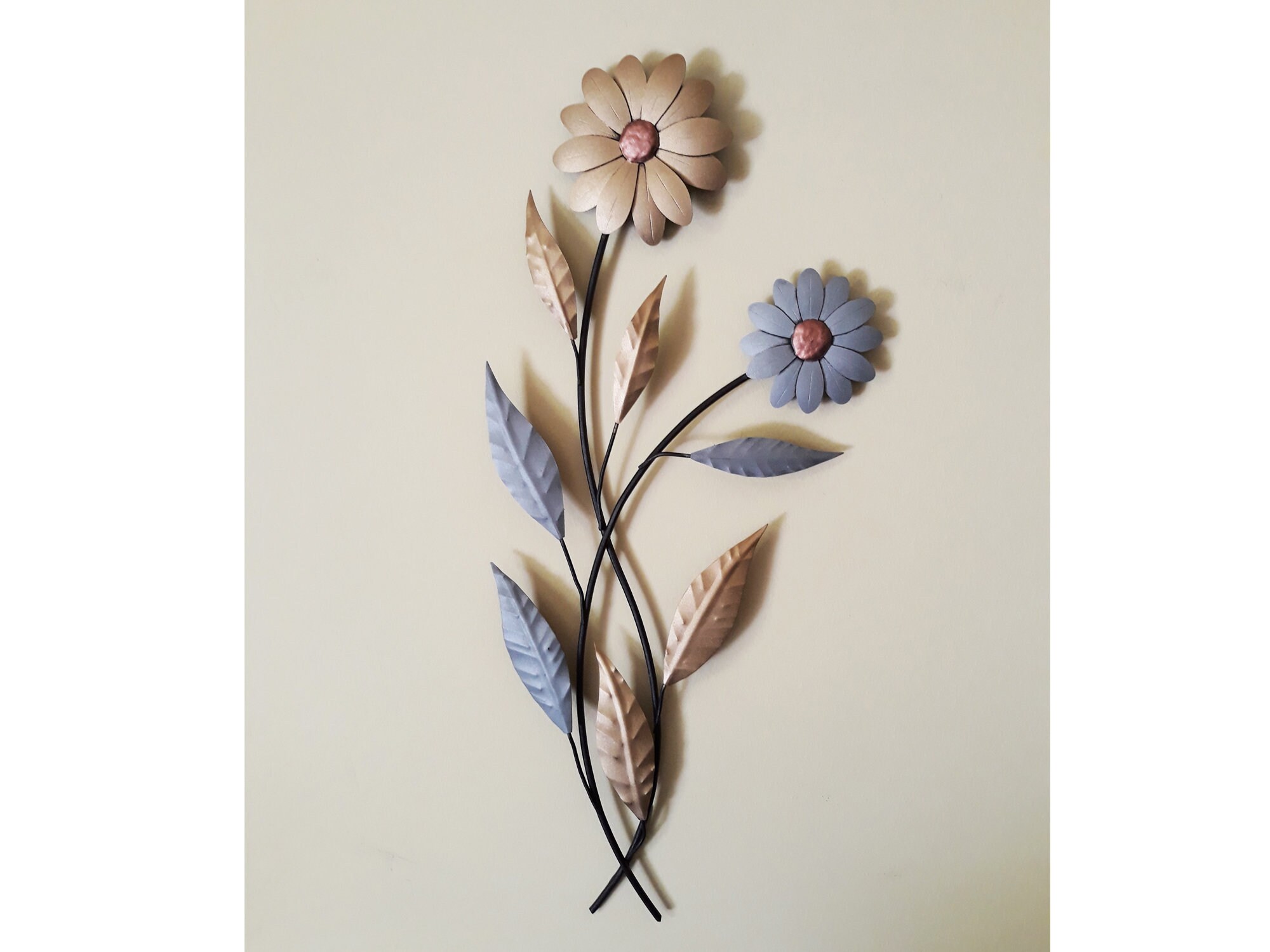 Metal flower wall art Double daisy flower home wall decor Etsy