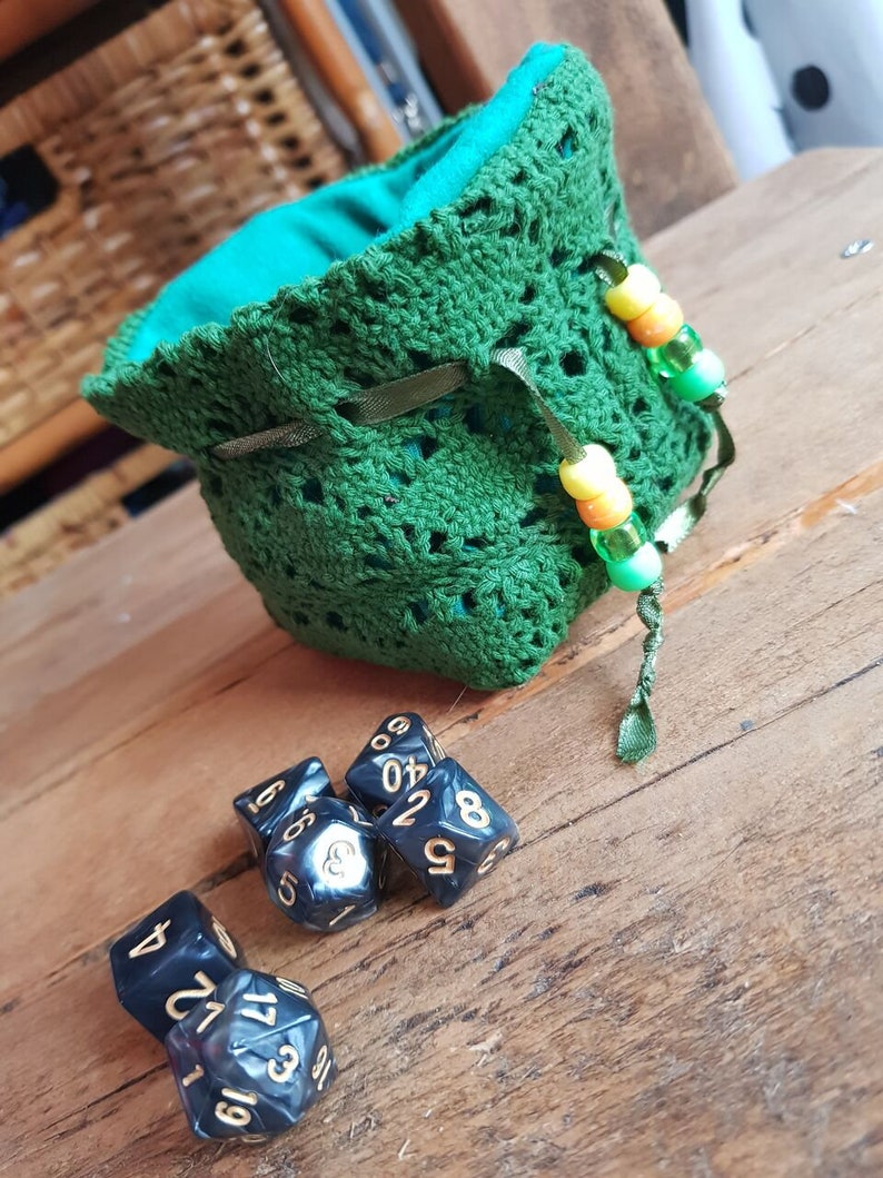 Small Dice bag tabletop rpg games Dice storage Polyhedral mini set Pathfinder Druid colours Dungeons and Dragons D/&D