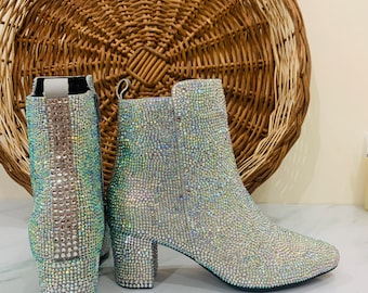 Custom Rhinestone Ankle Boots: Disco Block Heel Booties