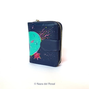 BLUE hand painted leatherette wallet | Surreal painting | Animal painting | Full color Illustration wallet