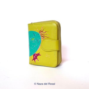 Fruit green hand painted leatherette wallet | Surreal painting | Animal painting | Full color Illustration wallet