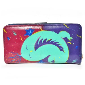 Hand painted Leatherette wallet | Surreal magenta and purple painting | Animal painting | Full color Illustration wallet