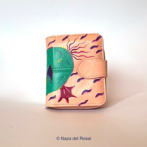 Pink hand painted leatherette wallet | Surreal painting | Animal painting | Full color Illustration wallet