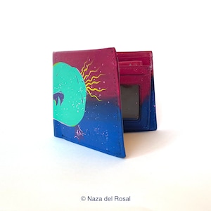 Cartera de hombre de polipiel pintada a mano | Pintura surrealista de animales | Cartera pintada a todo color