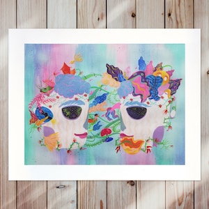 Head painting | surreal painting, plants, surrealism | Blue background | Open head | Original acrylic painting art on paper