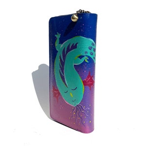 Hand painted Leatherette wallet | Surreal blue and purple painting | Animal painting | Full color Illustration wallet
