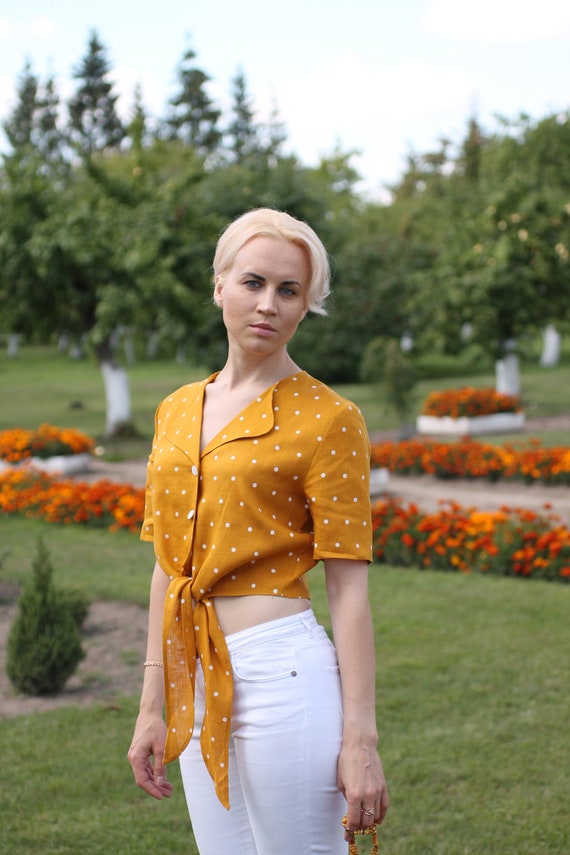 polka dot mustard top