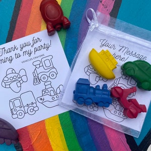 Transport Crayons Birthday Favours for kids, boys party bags, personalised party favor, vehicles themed birthday, travel activities for kids