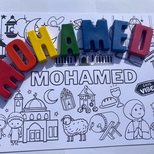 Eid Gift for Kids Personalised Crayon Set & Colouring Page, Craft Kit for Ramadan, Ramadan Mubarak card, eid hamper for kids and toddlers