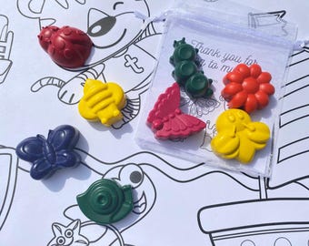 Mini Beast party Crayons party bags for kids, Party bag fillers, butterfly party favours, birthday craft activities, animal toddlers party
