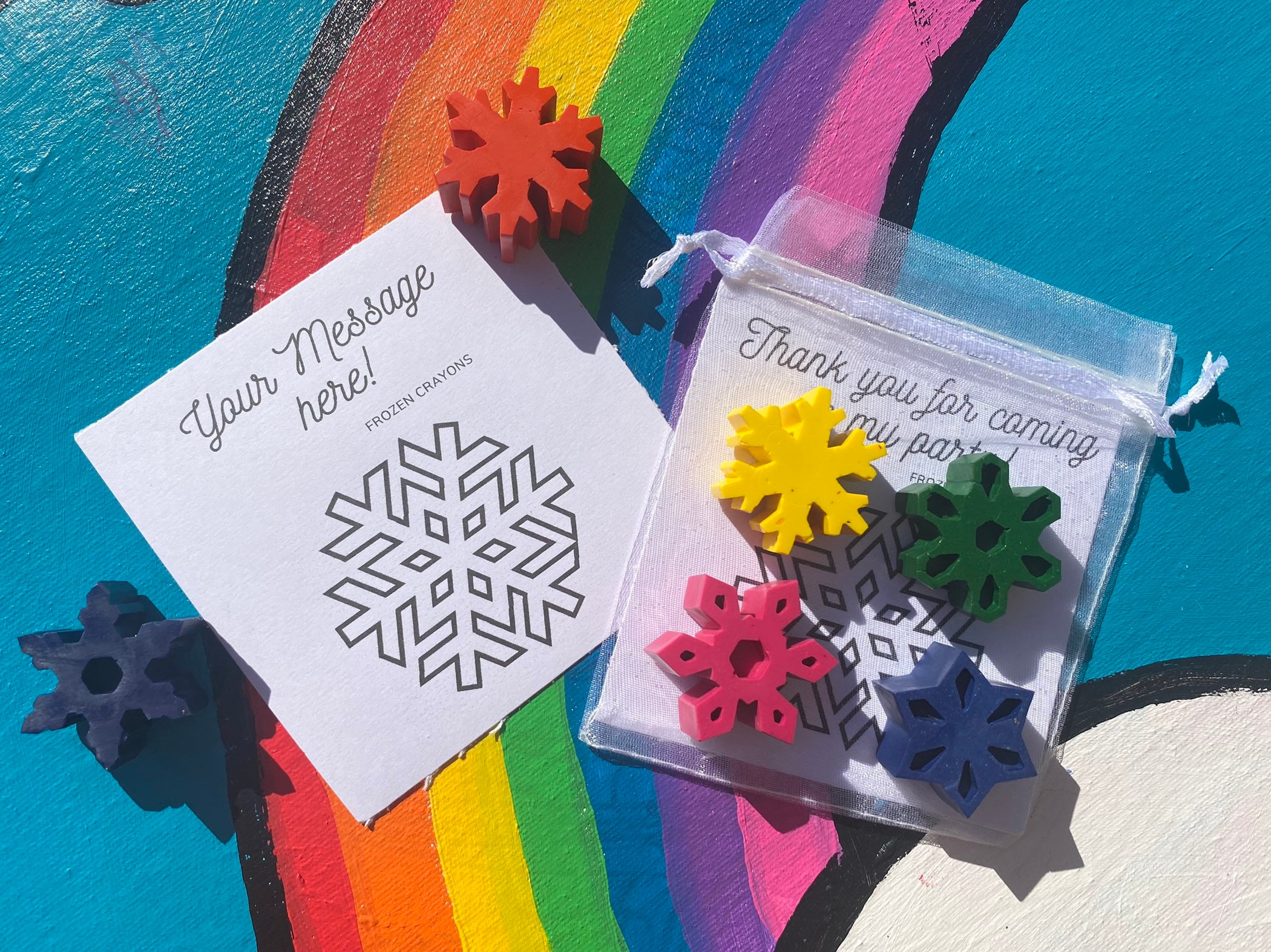 Frozen party bags for kids, frozen party fillers, snowflakes crayons, frozen birthday party theme, party favours for girls, party goodies