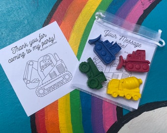 Construction party bags, digger crayons party favours, builder party bag fillers for kids birthday parties, boys and toddler small gifts