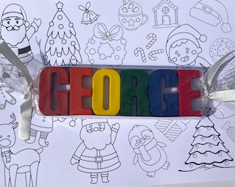 Personalised Name Crayons for Kids, Stocking Filler, Christmas Eve Box Gift, Toddler Art Set, Custom Letter Art, Handmade