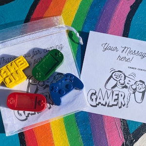 Gamer Crayon Party Favors: with Personalised Colouring cards Handmade Non-Toxic Kids Crayons