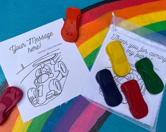 Racing Car party bag fillers crayons, McQueen theme birthday gifts, kids party favours, boys party favors, toddler goodie bags