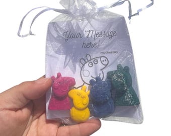 Handmade Pig Party favours Crayons, Family pig party fillers, Birthday party bags, Kids party fillers, Children party favours