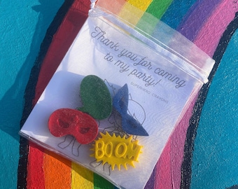 Superhero party favours for kids crayons, boys party bag fillers crayons, comic book, pre filled party bags, Superhero birthday party