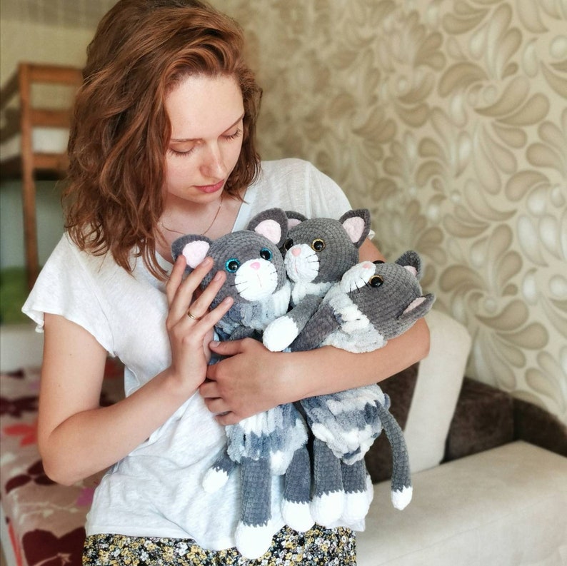 Crochet Cat Toy Pajamas Holder Big Stuffed Animal Cat Etsy