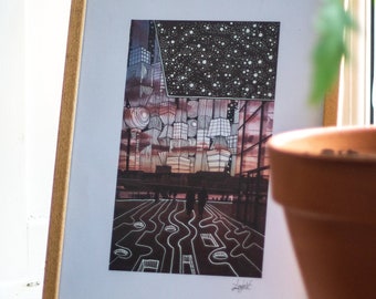 Copenhagen Cityscape Print, Analog Photography, Marker Doodle Art