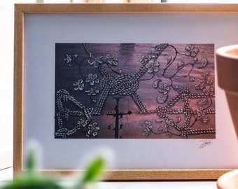 Copenhagen Waterscape Print, Cherry Blossoms and Ropes, Signed Original Artwork