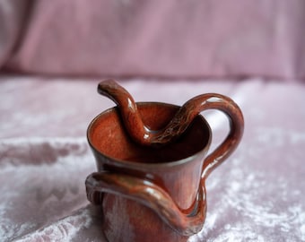 Handmade Snake Mug | Wheel Thrown Stoneware | Sculpted Serpent Handle | Gothic Pottery Coffee Cup