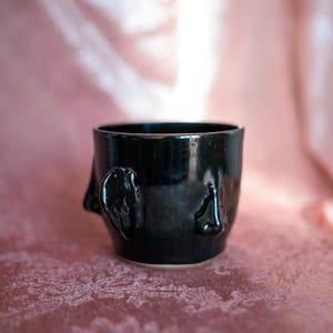 Handmade Black Glaze Ceramic Face Planter – Surrealist Decor