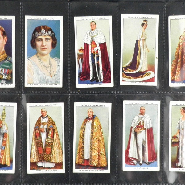 Coronation Series Ceremonial Dress Cigarette Cards par John Player Ensemble de 50 Émis en 1911 Royalty Monarchy Crown King Queen Collectable