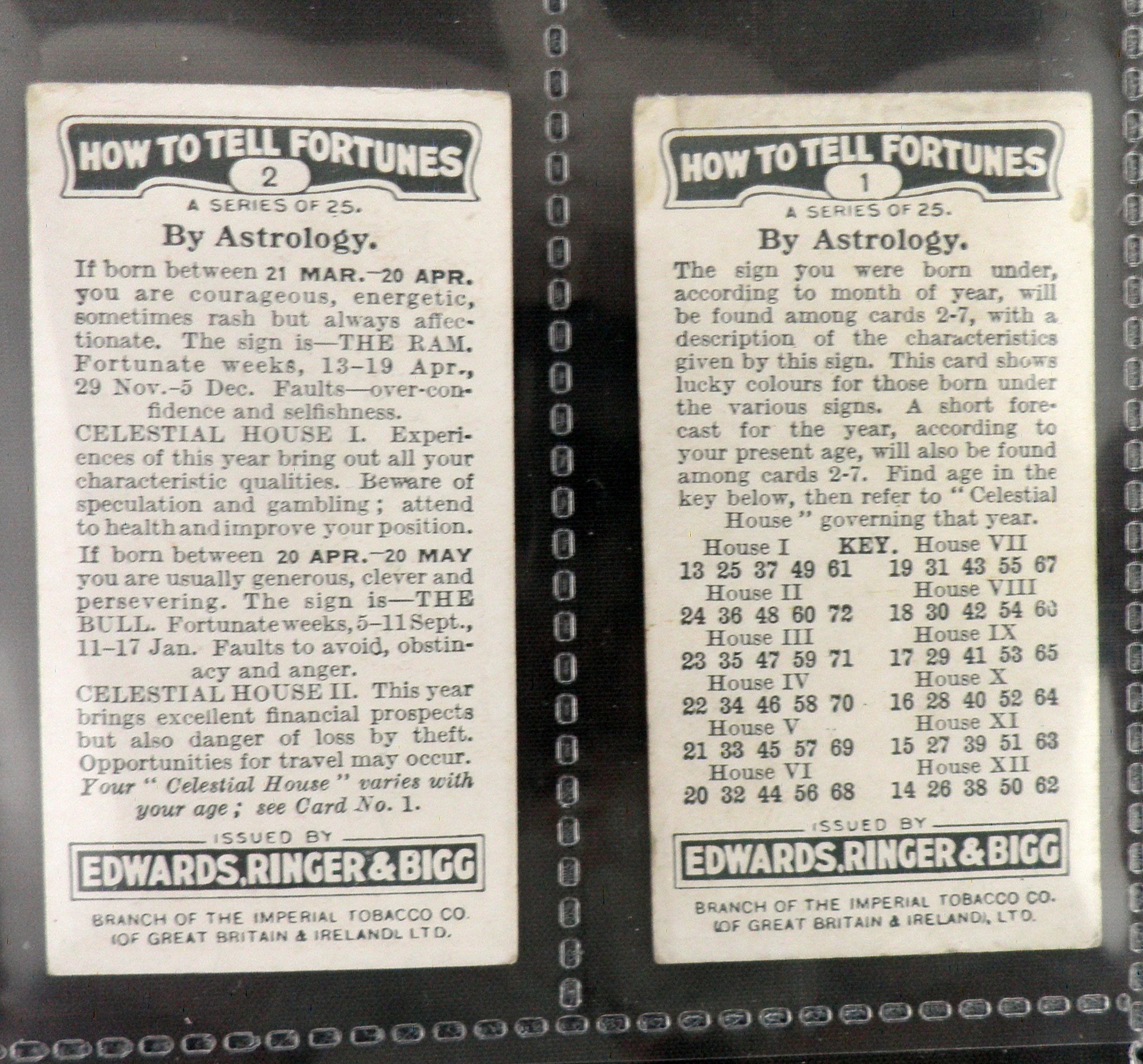 How to Tell Fortunes Cigarette Cards by Edwards Ringer & Bigg Issued ...