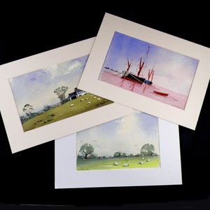 1980, 3 aquarelas originais de cenas galesas em cartão de montagem por M Preço Tamanho 30 x 21 cm Arte sem moldura