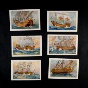 Historic Ships ( Extra Large ) Cigarette Cards by John Player Set of 10 Issued in 1910 Sailing Maritime Ships Navy Gift Rare