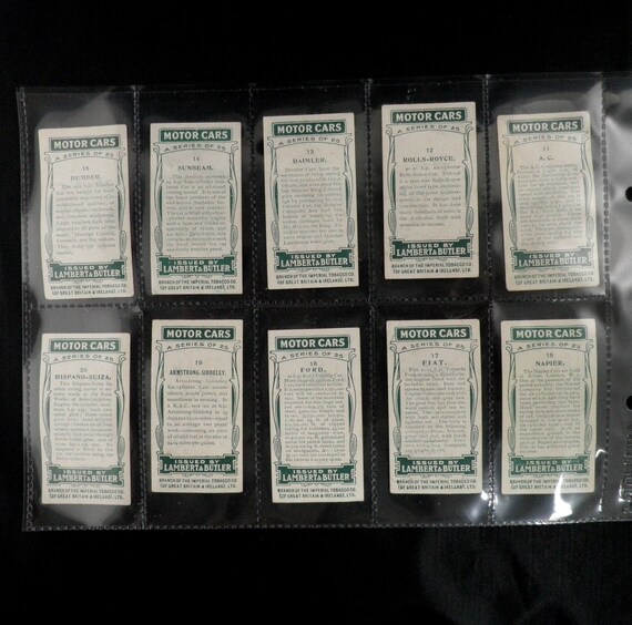 lambert and butler cigarette cards Motor Cars Cigarette Cards by Lambert and Butler Set of 25 Issued in 1922  History Vintage Cars Automobile Driving Driver Rare Collectable