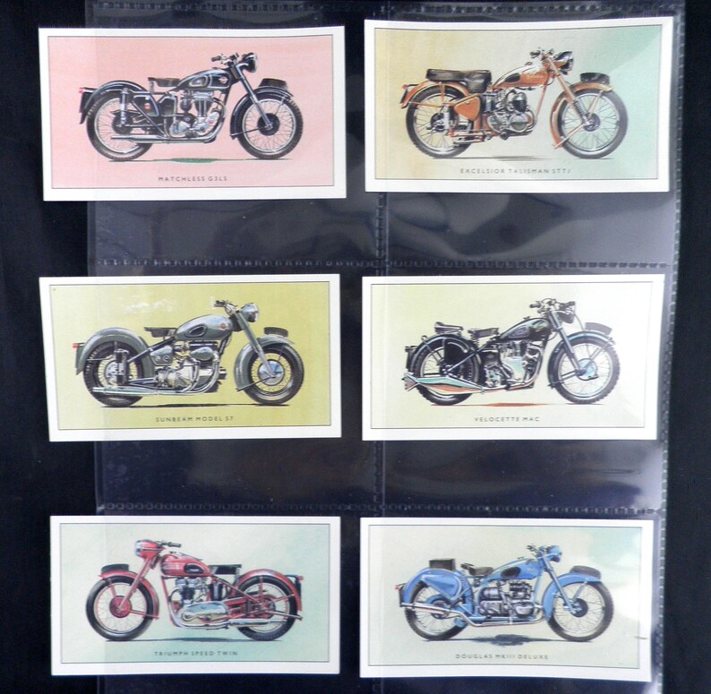 Tarjetas comerciales de motocicletas británicas clásicas de las décadas de 1950 y 1960 de Golden Era. Conjunto de 25. Publicado en 1993. Historia de las motocicletas. Motociclista. Triumph. imagen 4