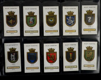Ships Badges Cigarette Cards by WD and HO Wills Set of 50 Issued in 1925  Ships Names Badges Navy Maritime History Rare Collectable