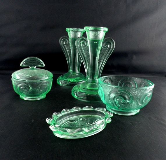 slim fit dress slacks Green Glass Dressing Table Set Art Deco