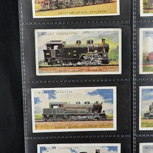 Tarjetas de cigarrillos de motores ferroviarios de WD y HO Wills Juego de 50 emitidas en 1924 Motores de trenes ferroviarios Historia del transporte Coleccionable raro