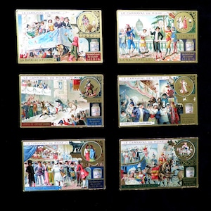 O Carnaval em Roma Conjunto de 6 Cartões Comerciais Vitorianos Liebig S 506 Emitidos em 1897 Cromo Litografia Raro Colecionável
