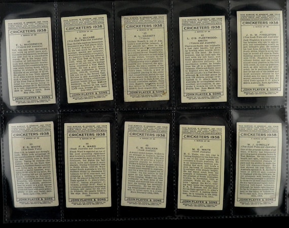 cricketers 1938 cigarette cards Cricketers 1938 Cigarette Cards by John Player Set of 50 Issued in 1938  History Sport Cricket Cricketers Gift Present Rare