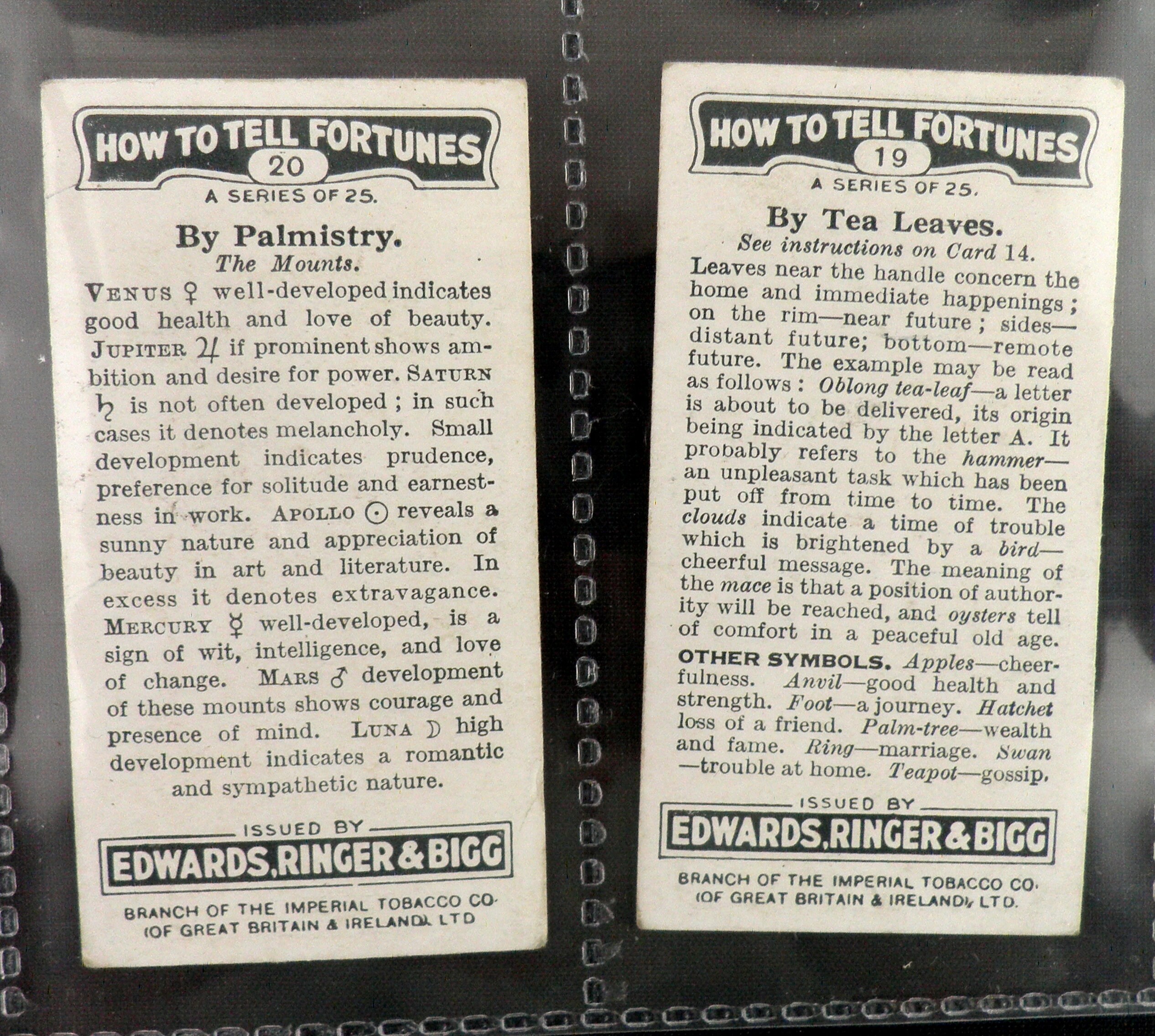 How to Tell Fortunes Cigarette Cards by Edwards Ringer & Bigg Issued ...