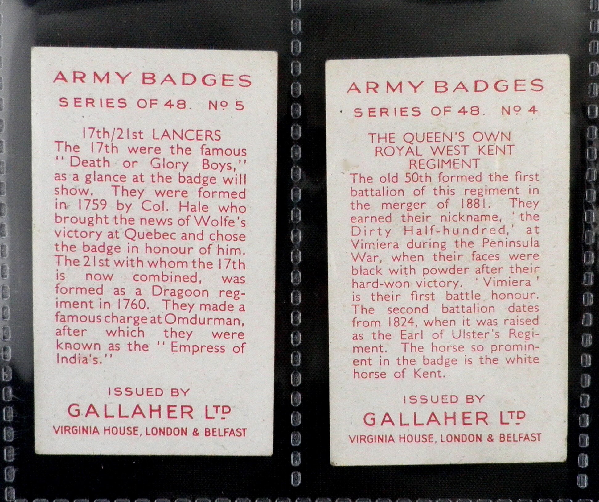 Army Badges Cigarette Cards by Gallahers Set of 48 Issued in 1939 Army  Military Regiments Badges Rare Gift Investment