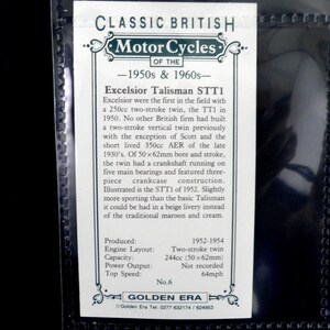 Tarjetas comerciales de motocicletas británicas clásicas de las décadas de 1950 y 1960 de Golden Era. Conjunto de 25. Publicado en 1993. Historia de las motocicletas. Motociclista. Triumph. imagen 6