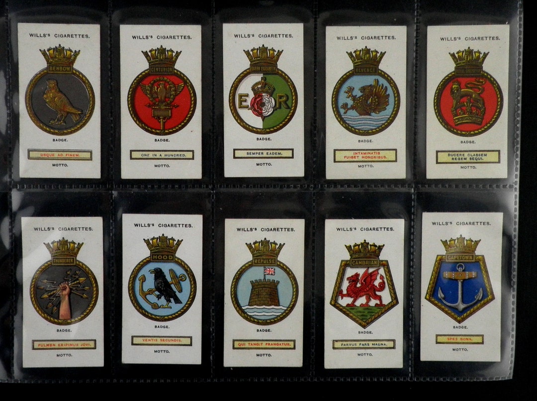 wills cigarette cards ships badges Ships Badges Cigarette Cards by WD and HO Wills Set of 50 Issued in 1925  Ships Names Badges Navy Maritime History Rare Collectable