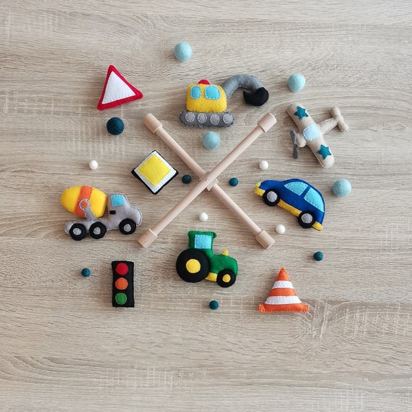 Baby Mobile, Vehicle, Car, Tractor, Excavator, Mixer, Airplane, Baby Gift, Forest, Fag, Nursery Decoration