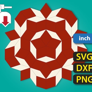 Peut inclure: Un motif géométrique rouge et blanc avec un design en forme d'étoile. Le motif est composé de carrés et de triangles répétés. Le design a un diamètre de 15,24 cm.